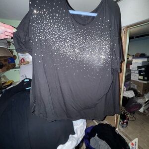 Black Women's Short Sleeve Tee with Sparkle Detail